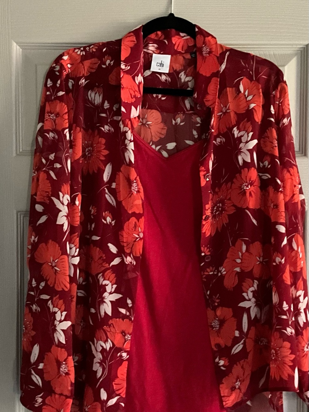CAbi Red Floral Blouse and Shell Set